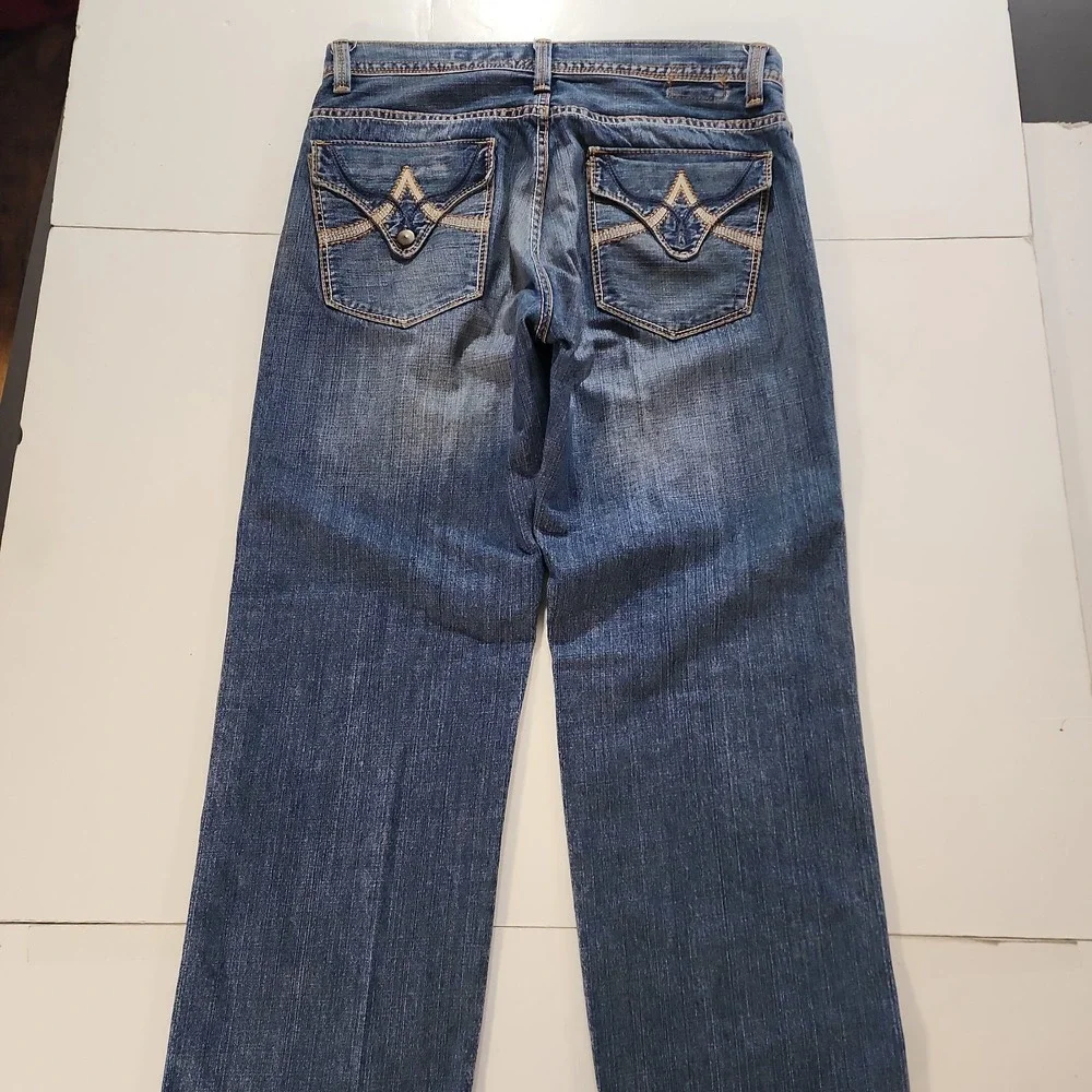 DKNY California Mens Jeans 34x30 Blue Relaxed Straight Flap Pocket Embroidered